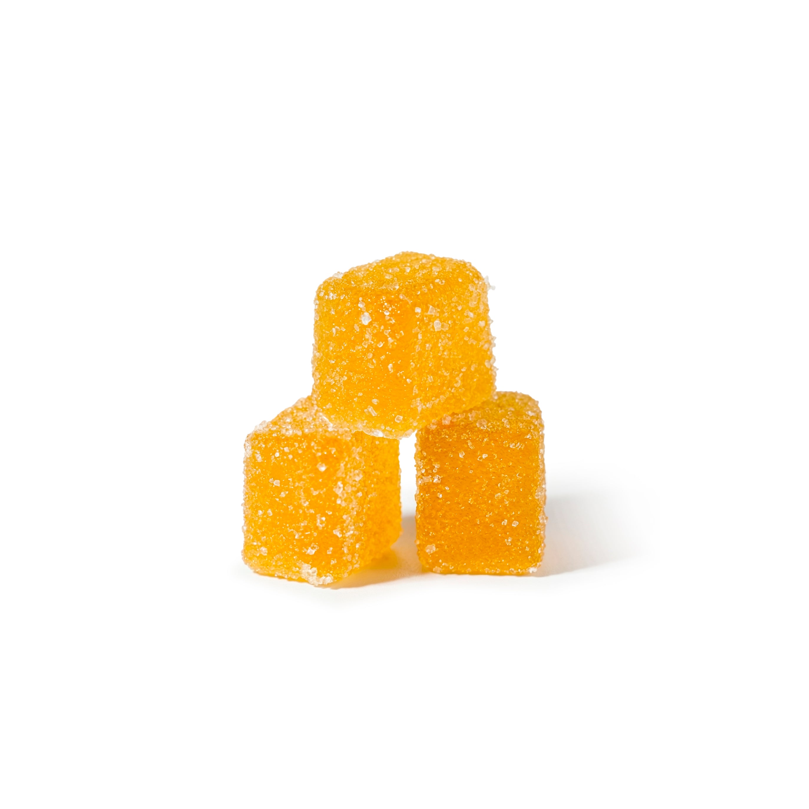 Pink package of Rollz Gummy Bears Pineapple with three pineapple gummies on a white background