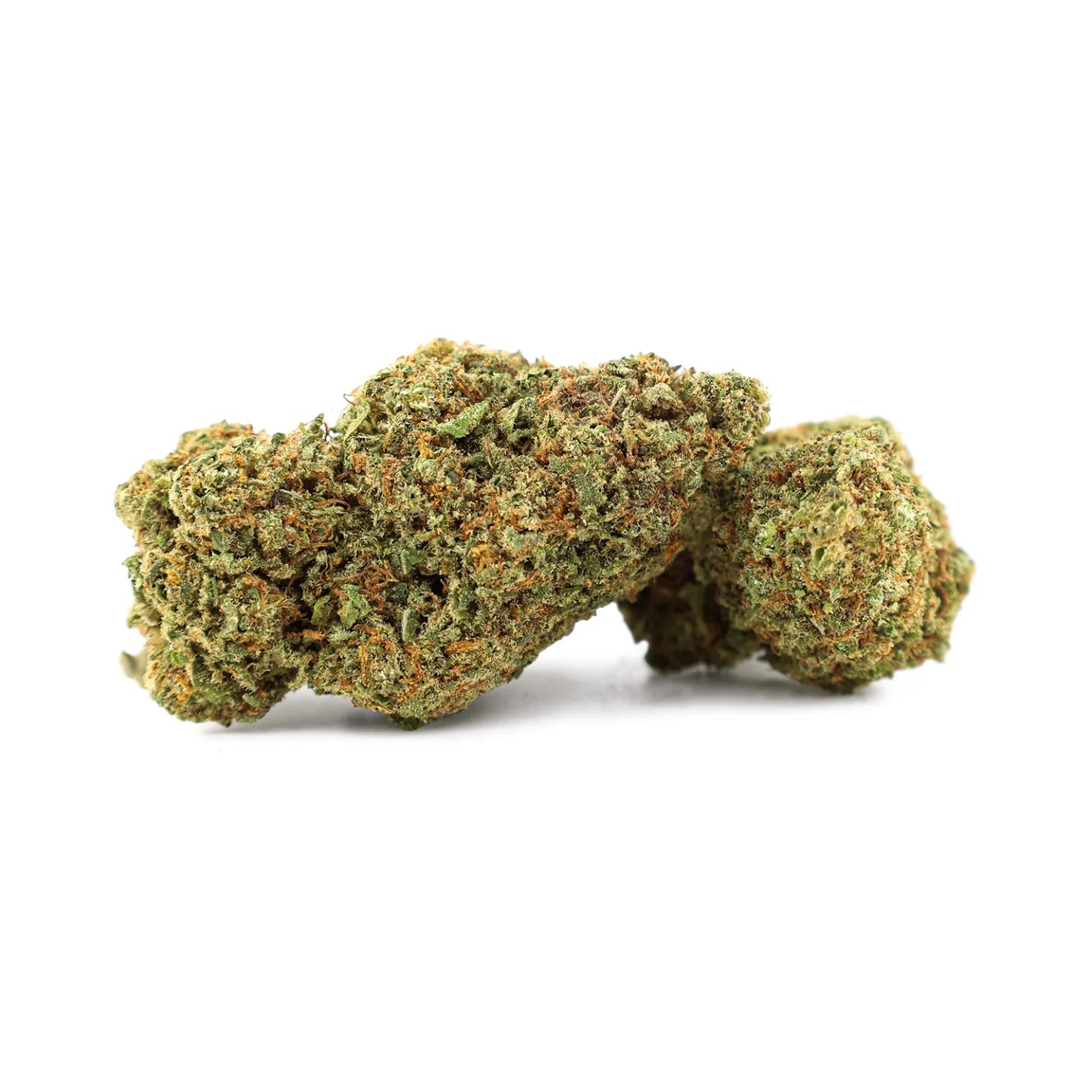Rollz KUSH-N-SODA indoor THCA green pouch with dried cannabis flower in front on a white background