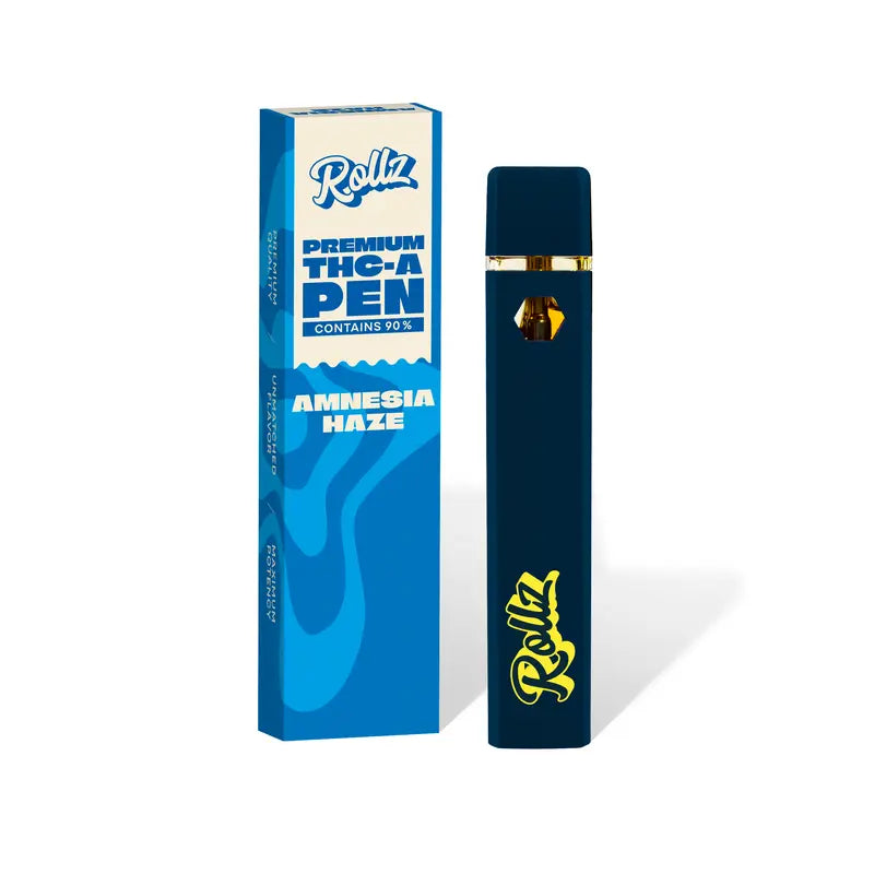 ROLLZ THCA vape box – Amnesia Haze, ~800 puffs; own production.
