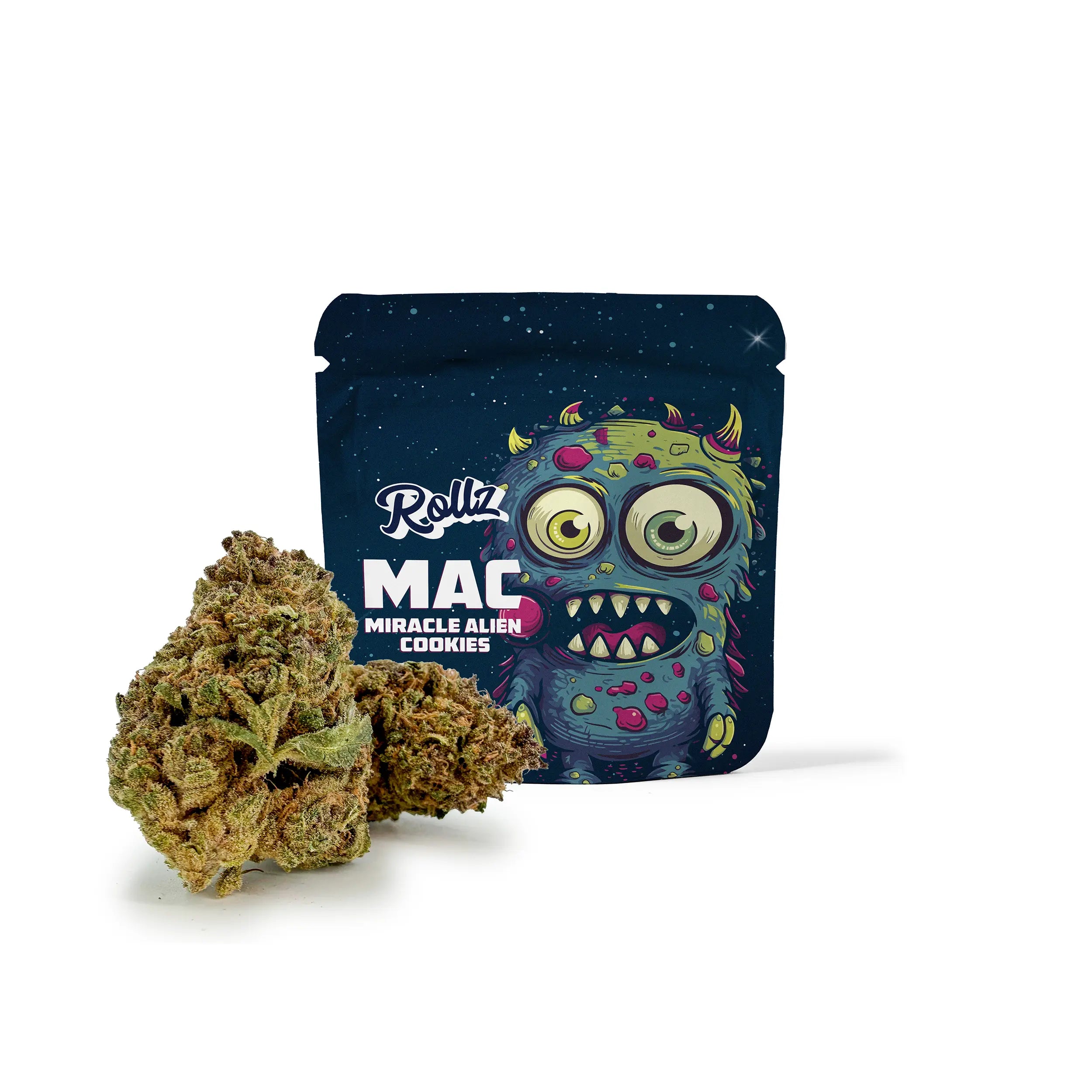 Rollz Miracle Alien Cookies THCA indoor dried cannabis flower – own cultivation and production.
