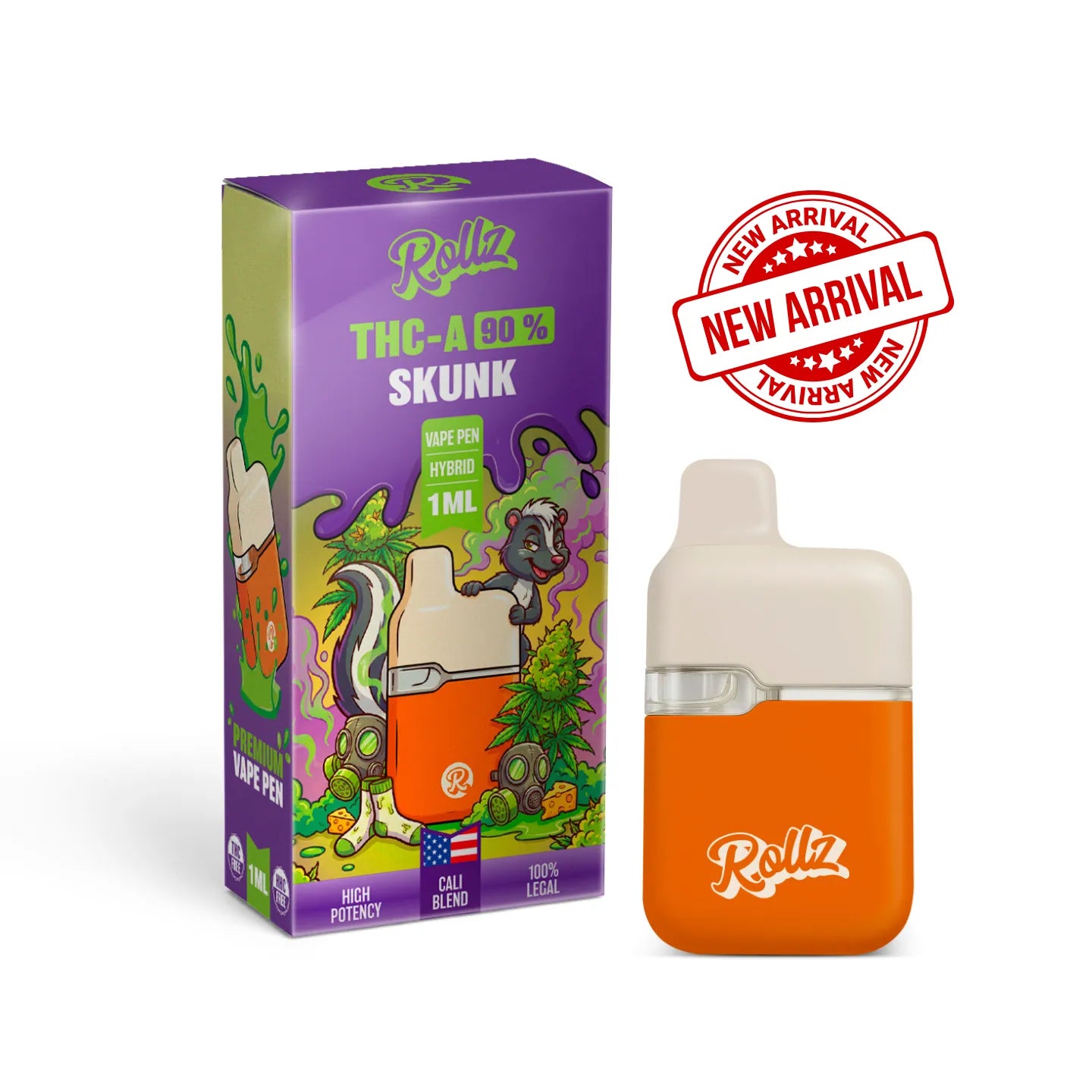 ROLLZ Gelato Drip THCA 90% vape pen 1ML with pink packaging and New Arrival badge